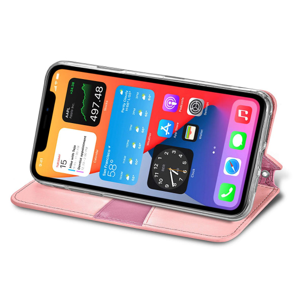 Vaffelmønster mini lommebok til iPhone 12-deksel - rosa