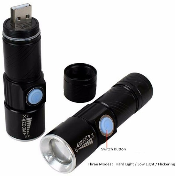 MINI USB Lommelykt i aluminiumslegering (lilla lys), oppladbar lommelykt med sterkt LED-lys