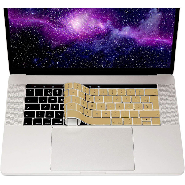 Guld - MyGadget tangentbordsskydd för Apple MacBook Pro 13\" och 15\" Touch Bar - Flexibelt silikontangentskydd - ultratunt underlägg.