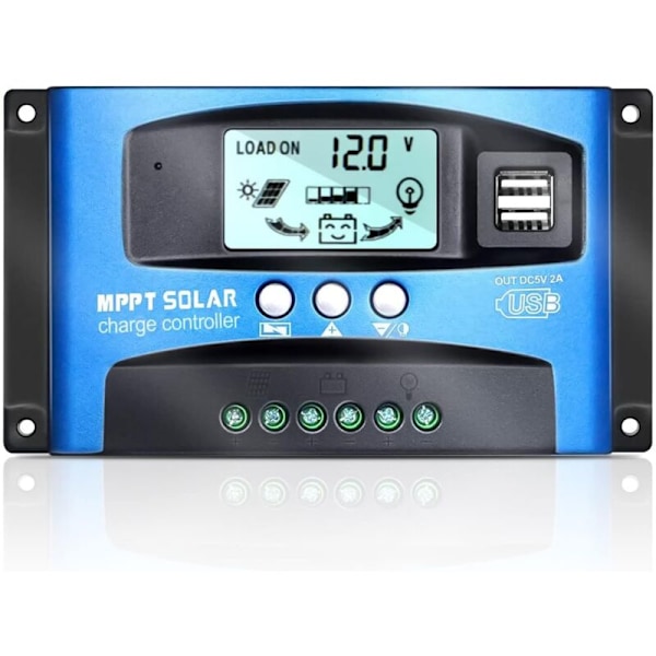 30A MPPT Solar Charge Controller 12V/24V Auto Fokus Overvågning Solpanel Regulator med LCD Display Dobbelt USB Port
