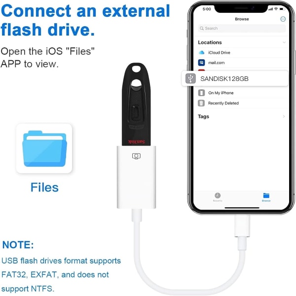 USB-adapter til iPhone USB til OTG Lightning til USB-kabeladapter