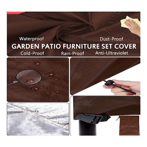 Rektangulärt trädgårdsmöbelskydd, Patio Oxford Square möbelskydd med ventiler, vattentätt dammskydd, för bord stolar-möbler-brun 242x162x100cm