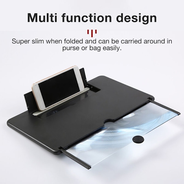 Multifunktionel 10\" Mobiltelefon Skærmforstørrelsesglas, Sort