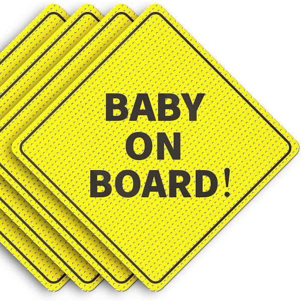 Bilskyltar för baby - Idealiska klistermärken - Paket med 4, 5" x 5" - Klart gult, genomskinligt vid säkerhetskopiering - Bästa säkerhetsskyltar