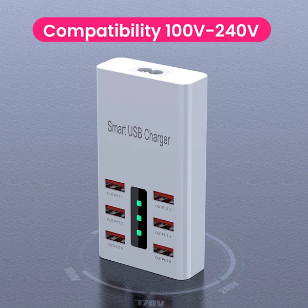 Strömdriven USB-hubb, aluminium 6-portars USB-strömremsa hubb med extern 5V/2A strömförsörjning Multi-port USB-hubb,...