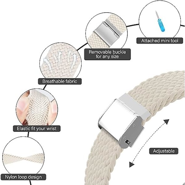 Kaksi kappaletta joustavaa kudottua nauhaa (musta ja beige, kello ei sisälly) Yhteensopiva Apple Watch -rannekkeet 40mm 41mm 38mm Naisten ja miesten urheiluranneke