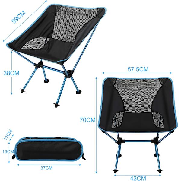 Bærbar sammenklappelig campingstol ultralet kompakt fiskestang med bæretaske til vandreture, grill, picnic, strand, udendørs, maks. belastning 150 kg