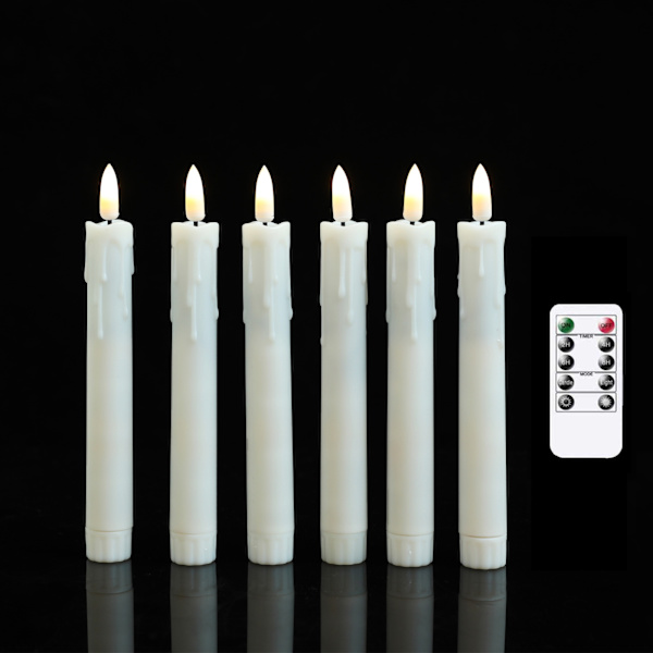 6-pack 17,5 cm flimrande flamlösa ljus (beige) med fjärrkontroll, batteridrivna LED-fönsterljus, timer, plastflamlösa ljus