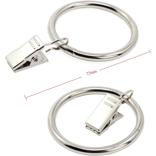 (Sølv) 20 stk gardinringe med clips, rustfrit stål gardinringe med clips til gardin foto dekoration, indre diameter 38mm.