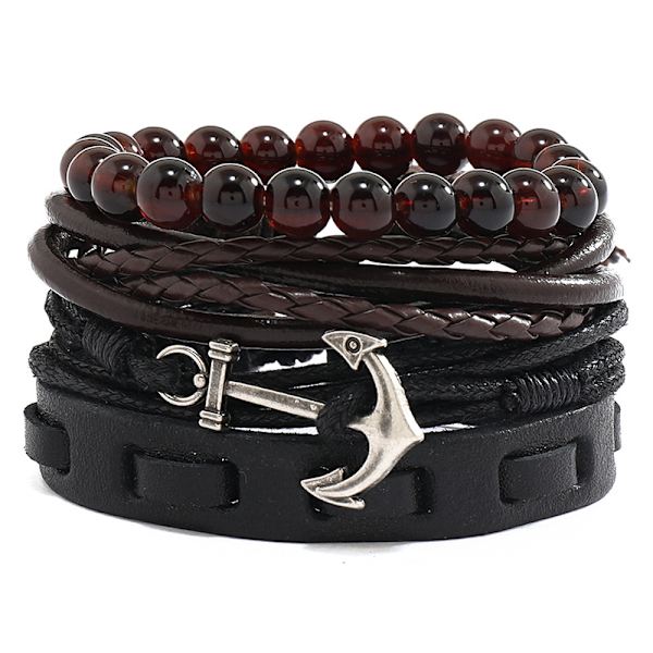 Ankare armband i flätat läder med vintage-design, julklapp, semestergåva eller födelsedagspresent, set med nautiska armband