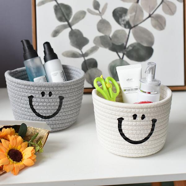 Smiley fjes oppbevaringskurv kosmetikk veggmontert vevd rotting kurv oppbevaring 15*12cm