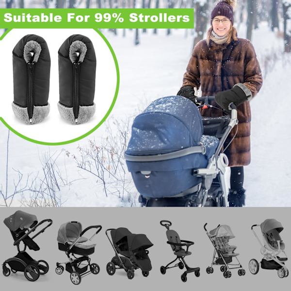 Ratasvaunukassi, Talviset Ratasvaunukäsineet, Vedenpitävät, Tuulenpitävät, Pakkaskestävät Fleecevuoratut, Erittäin Pitkät Käsineet Rattaille, Rattaille, Polkupyörille ja Polulle