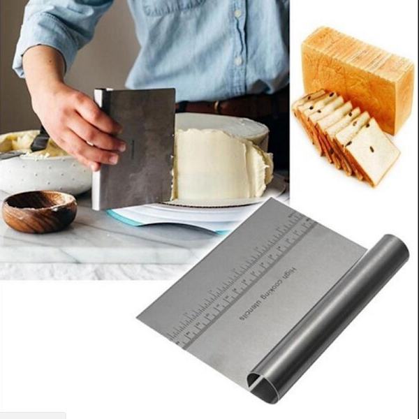 Rustfrit dejskraber med skala, kageskærer, pizzaskærer, brøddeler