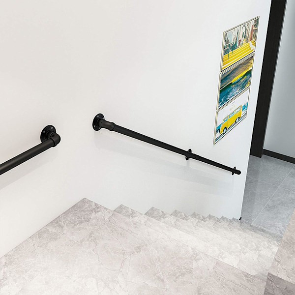 Ledstång, 30 cm svart trappräcke, trappräcke, industriell vind järnrör retro skyddsräcke trappräcke, för trappor, väggar, loft, hall