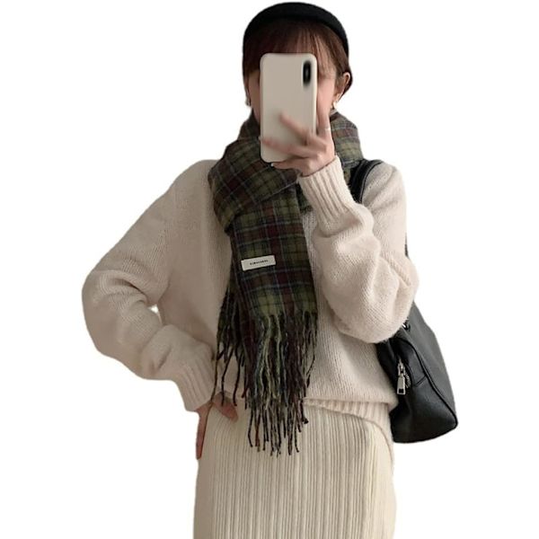 Halsduk dam touch rutig sjal trendig stor storlek förtjockad sjal trendig kylskydd varm mjuk fluffig kappa unisex