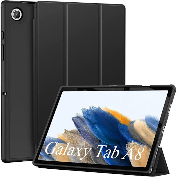 (Musta) Samsung Galaxy Tab A8 10.5-tuumainen 2021 Silikoni Tablet-kotelo (SM-X205N/X200N), ultraohut kuori, PU-nahkakotelo pidikefunktiolla, sopiva