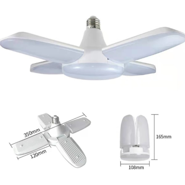 60W LED Garage Lys, E27 6000 Lumen Sikkerhed Loftslampe, Justerbar 4 Panel Deformerbar Værkstedslampe, Super Lys Daglys til Garage, Lager