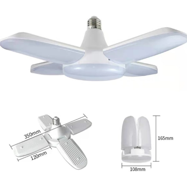 60W LED-garagelampa, E27 6000 lumen säkerhetsbelysning, justerbar 4-panel deformerbar verkstadslampa, superstarkt dagsljus för garage, lager