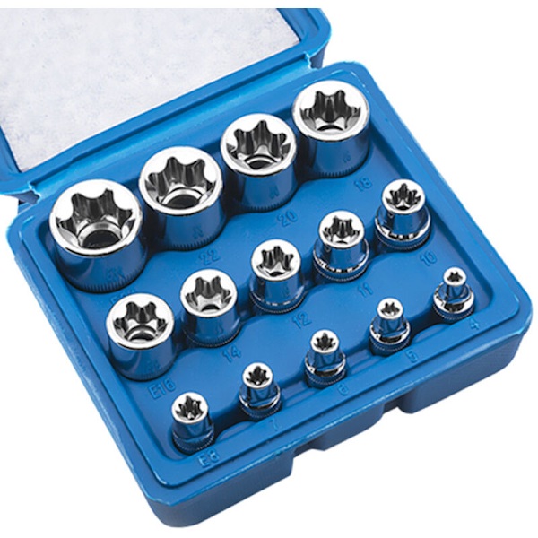 （130x57x115mm） Parti med 14 Torx hun E4-E24 piper sekskantet