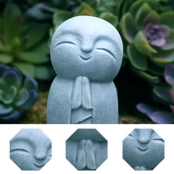 Feng Shui Zen stående lycklig japansk Jizo munkfigur, Buddha staty harts hantverk skulptur hem utomhus trädgårdsdekoration (grå)