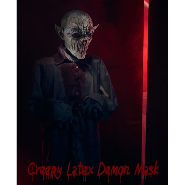 Läskig halloweenmask, djävulsmask, utomjordisk blodig monstermask, läskig skräckmask