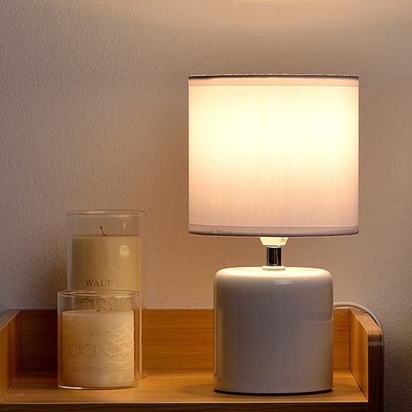 Rundt bordlampe, nattbordslampe, hvit