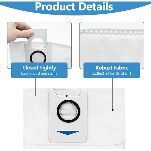 4 kpl Pölynimuripusseja Ecovacs Deebot X1 Omni / X1 e Omni / T20 Omni -imurointiasemalle, 3 litran suuri kapasiteetti, varaosat