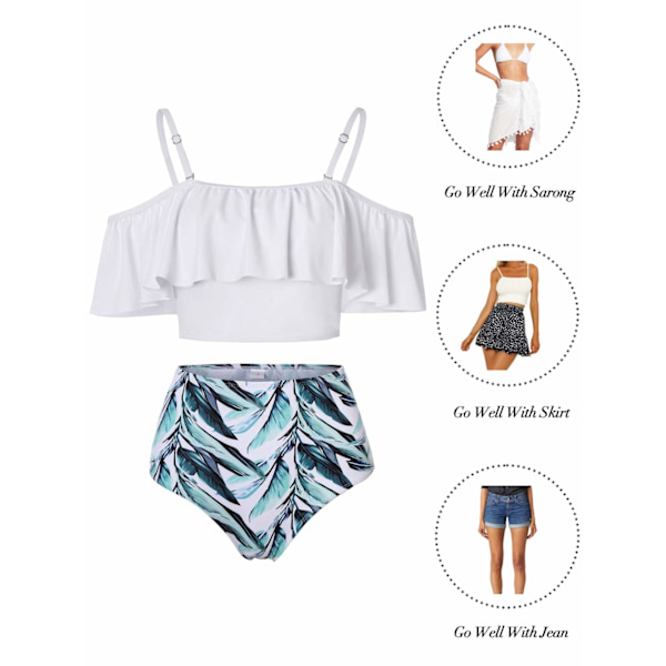 Hög midja volang bikini set, magkontroll baddräkter M