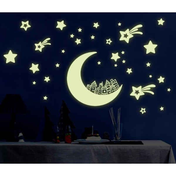 Moon Star Wall Stickers Natlys Wall Stickers Murals til Soveværelse Stue TV Væg