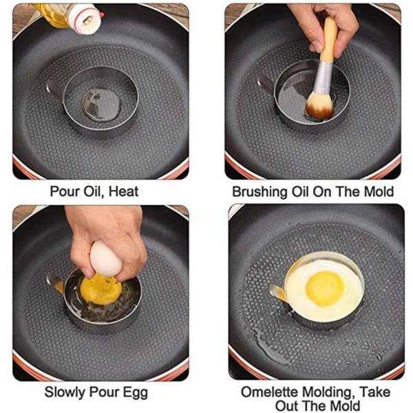 4stk Rustfri omelettform Bakeform for koking Stekt egg/Pa
