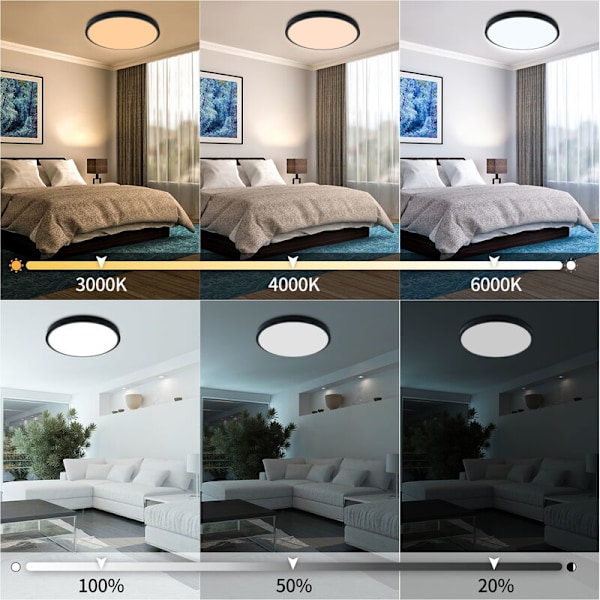 Anten Svart LED-taklampe Dimbar Ultra-tynn 24W Taklampe med Fjernkontroll IP40 Taklampe Fargetemperatur Justerbar LED-taklampe