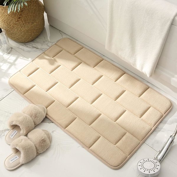 Bademåtte 50 x 80cm Superabsorberende Memory Foam Bademåtte Maskinvaskbar Bademåtte til Køkken Badeværelse Indgang Beige