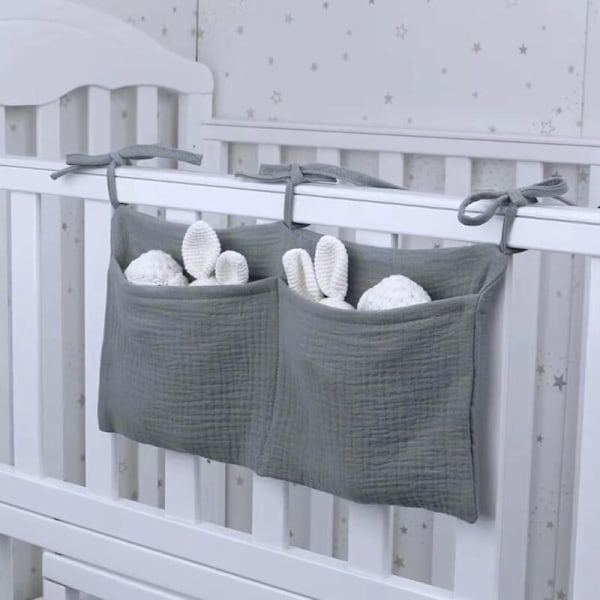 1 roms hengende lag med lag (grå) ， Oppbevaring hengende babyseng ， Babyseng organizer, Baby hengende organizer for babyseng, oppbevaringspose for barn