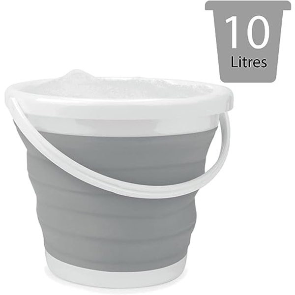 Grå, LA028495GRY 10L hopfällbar hink, kompakt och utrymmesbesparande design, inomhus- och utomhusbruk, liten hink för hushållsrengöring, bilar  C