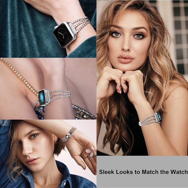 Sølv - bånd kompatibel med Apple Watch 38 mm 40 mm skinnende rustfrit stålrem til damer til iWatch 7-serien, SE 6-serien 5 4 3 2 1