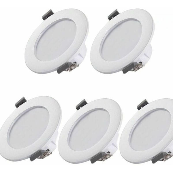 5 LED-spotlights för badrum, IP44 Superplatt 35mm, 85mm i diameter, vit, inbyggd taklampa, 6W, 460lm, 4000k neutral LED-panel