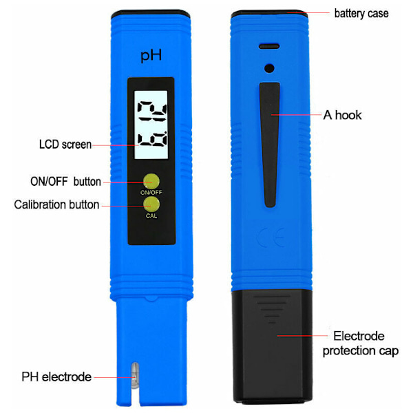 PH Digital mätare, Digital vattenkvalitetstestare LCD, 0.01 pH precision, mätområde för 0-14 pH, för dricksvatten, akvarier, hydroponik, simning