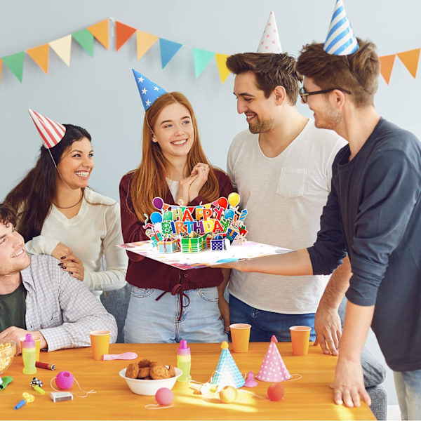 3D gratulasjonskort, pop-up bursdagskort gave med konvolutt for menn, kvinner, mor, henne, venner, jenter og gutter