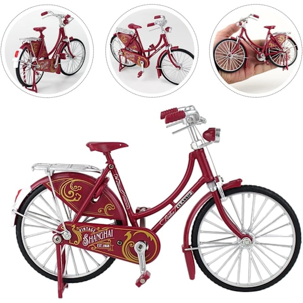Metallcykelmodell för hemmakontor, dekorativ konst, prydnadsföremål, staty, kreativ 1/10 retro järncykelmodell, retro prydnad, röd