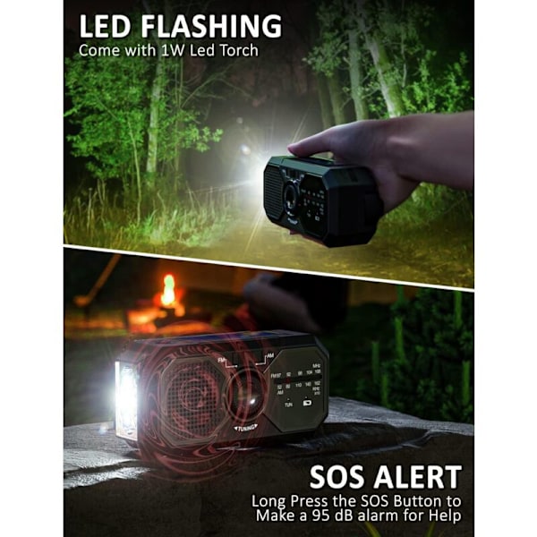 Bärbar radio med vev, solcellsdriven radio, överlevnadsradio AM/FM Dynamo USB-C Radio 2500mAh uppladdningsbar med LED ficklampa alarm SOS Liten Radio Bush för utomhusbruk C