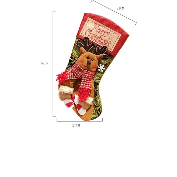 3-delad julstrumpa set klassisk stor strumpa jultomte, snögubbe, ren julfigurer