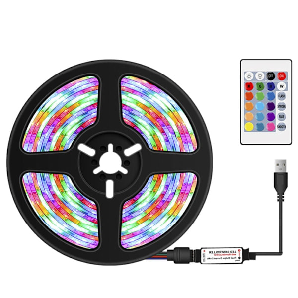 USB Dimbar RGB Fargerike LED-striper med 16-farget IR-fjernkontroll og 4 lysmoduser 5m 300ed lysstreng for TV hjemmelaget kjøkkendekorasjon