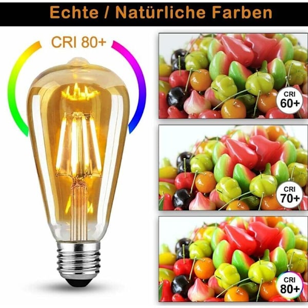 Sæt med 6 vintage EDison E27 LED-pærer, 6 W (erstatter 60 W), Retro pære ideel til nostalgisk og retro belysning, varm hvid