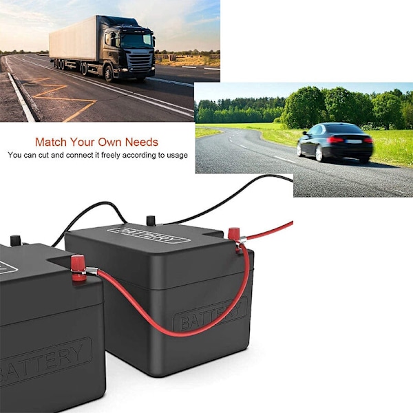Batterikablar med terminaler, 3/8\" polskor (positiv och negativ) för motorcykel, bil, marin, solenergi, mountainbike, husbil, gräsklippare, utan o