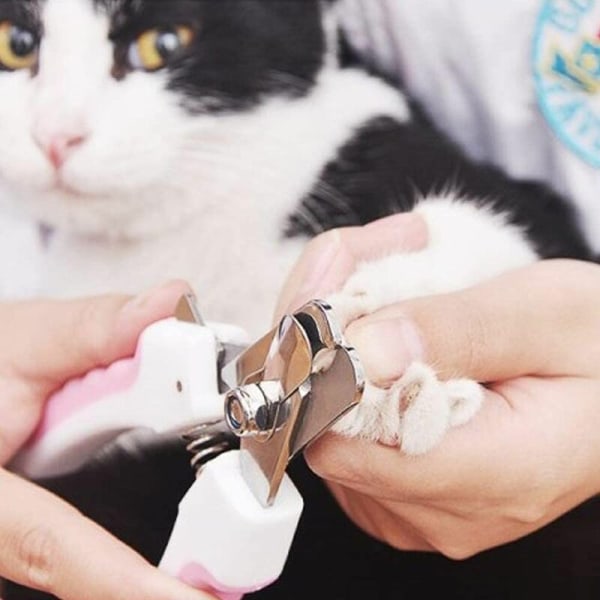 Rustfritt stål katt og hund neglklippere og trimmer - med sikkerhetsvakt for å unngå overkutting - Razor Sharp Blade for tykk tånegl, rosa