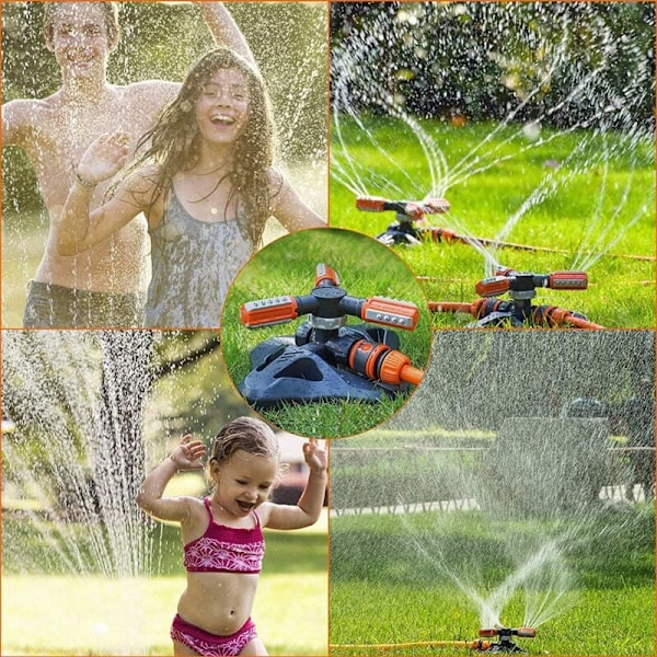 Trädgårdssprinkler, 3 armar, 360° automatisk rotation, justerbara trädgårdsvattenspridare, bevattningssystem för gräsmatta, trädgård, park, gård - med snabbkoppling