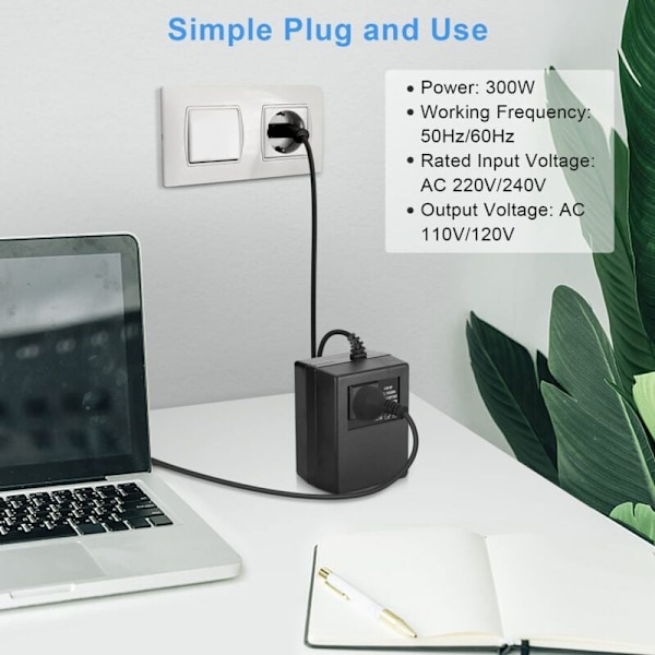 220V/240V til 110V/120V Transformator, EU Plugg Strømtransformator Spenningsomformer Socket Adapter