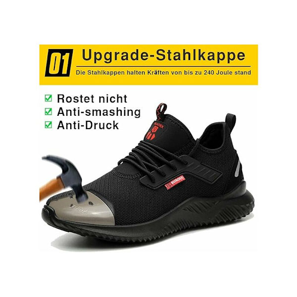 Sikkerhetssko Menn Kvinner Arbeidssko Ståltå Beskyttelse Ultra lett og Uforgjengelig Pustende Sikkerhetssneakers Unisex 38EU 24cm