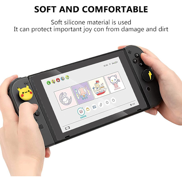 4 stk grephettedeksler kompatible med Switch  Switch Lite（gul og svart）, myke silikongrephettedeksler for Joy-Con-spillkontroller, 3D-analogdeksel