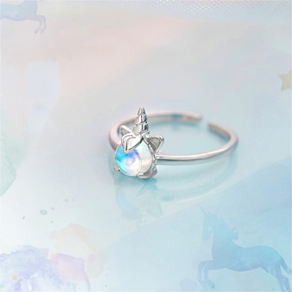 Fang Xings dröm enhörning regnbågsgradient Aurora S925 silver damring flickas hjärtring present pekfinger